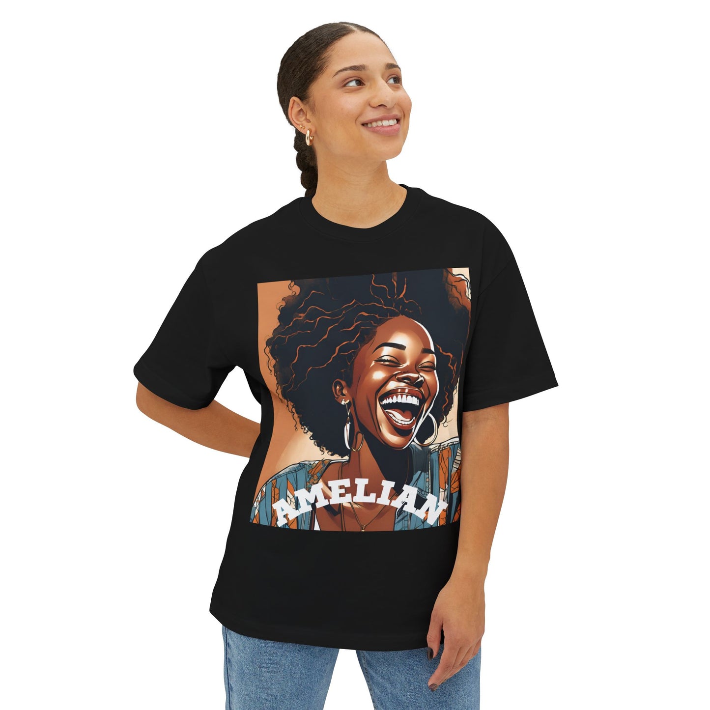 Amelian Graphic Oversized Tee - Empowering Unisex Boxy T-Shirt for Everyday Joy