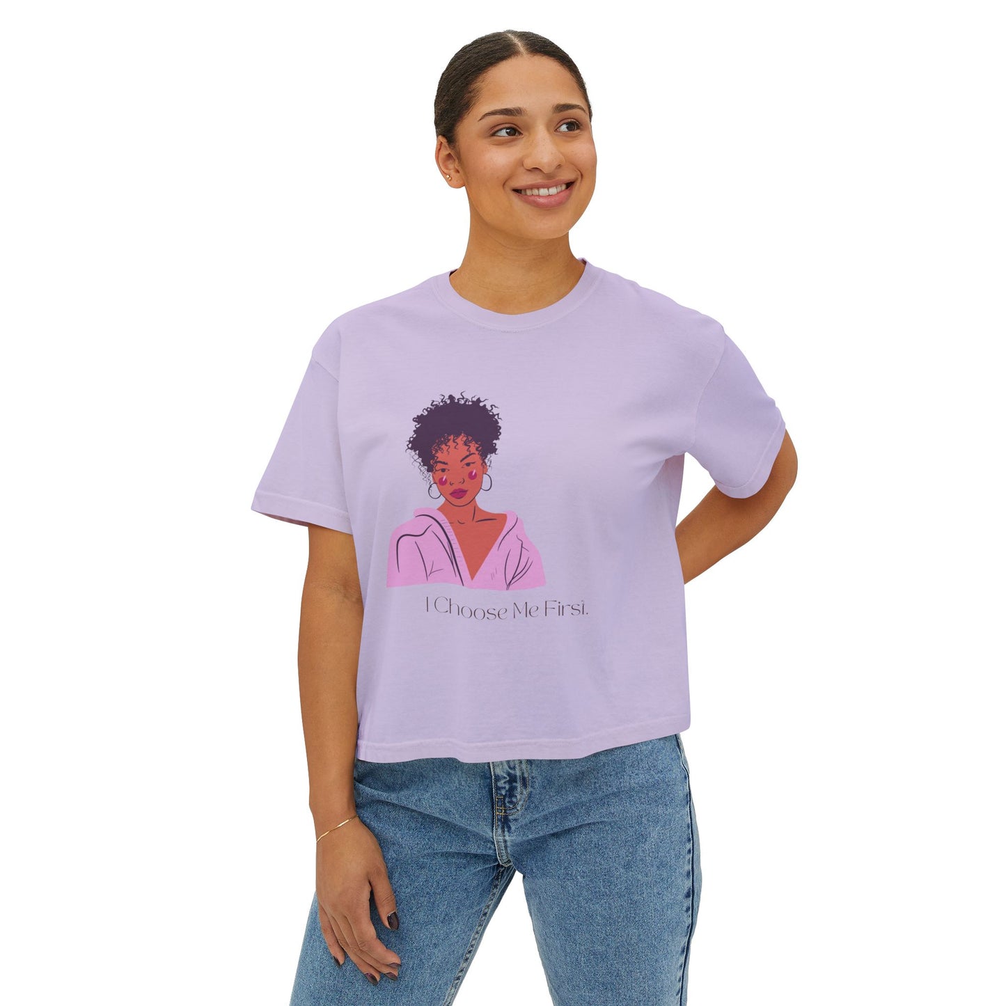 I Choose Me First Women's Boxy Tee - Empowerment Graphic T-Shirt