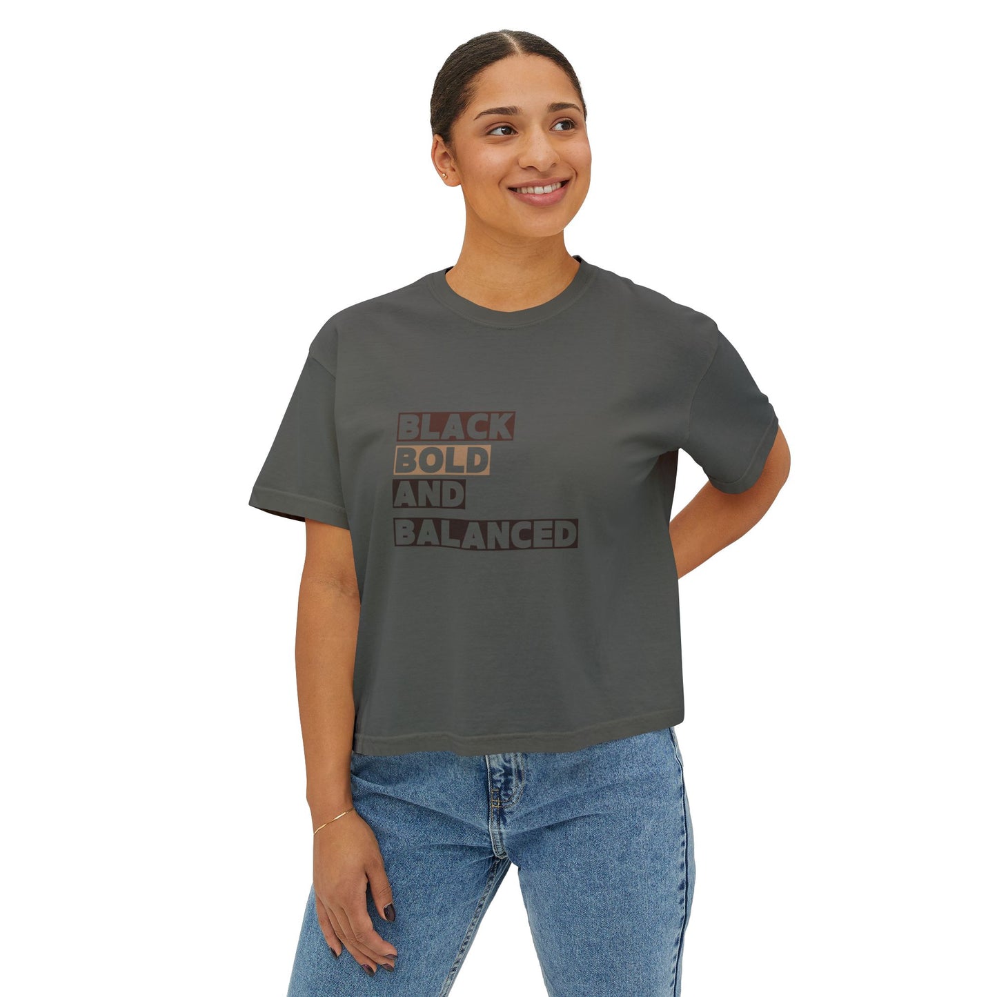 Black Bold and Balanced Women's Boxy Tee - Empowering Casual Wear