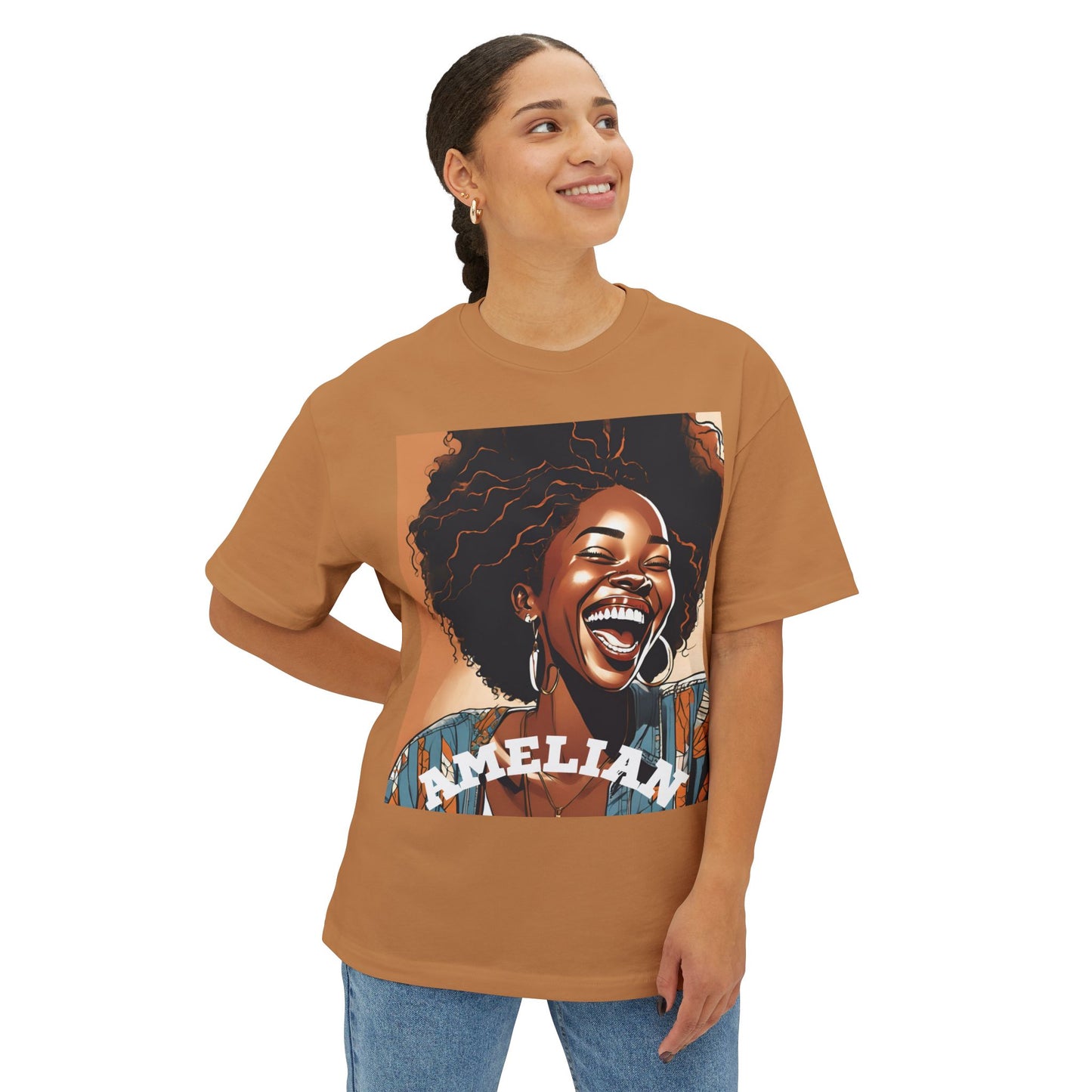 Amelian Graphic Oversized Tee - Empowering Unisex Boxy T-Shirt for Everyday Joy