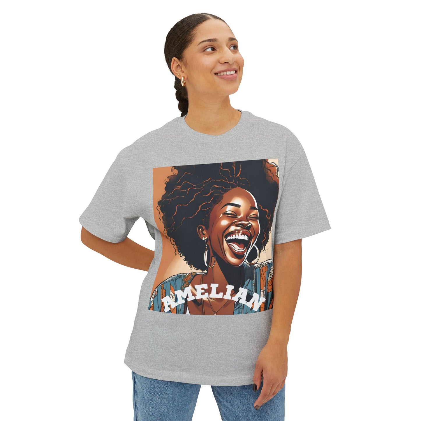 Amelian Graphic Oversized Tee - Empowering Unisex Boxy T-Shirt for Everyday Joy