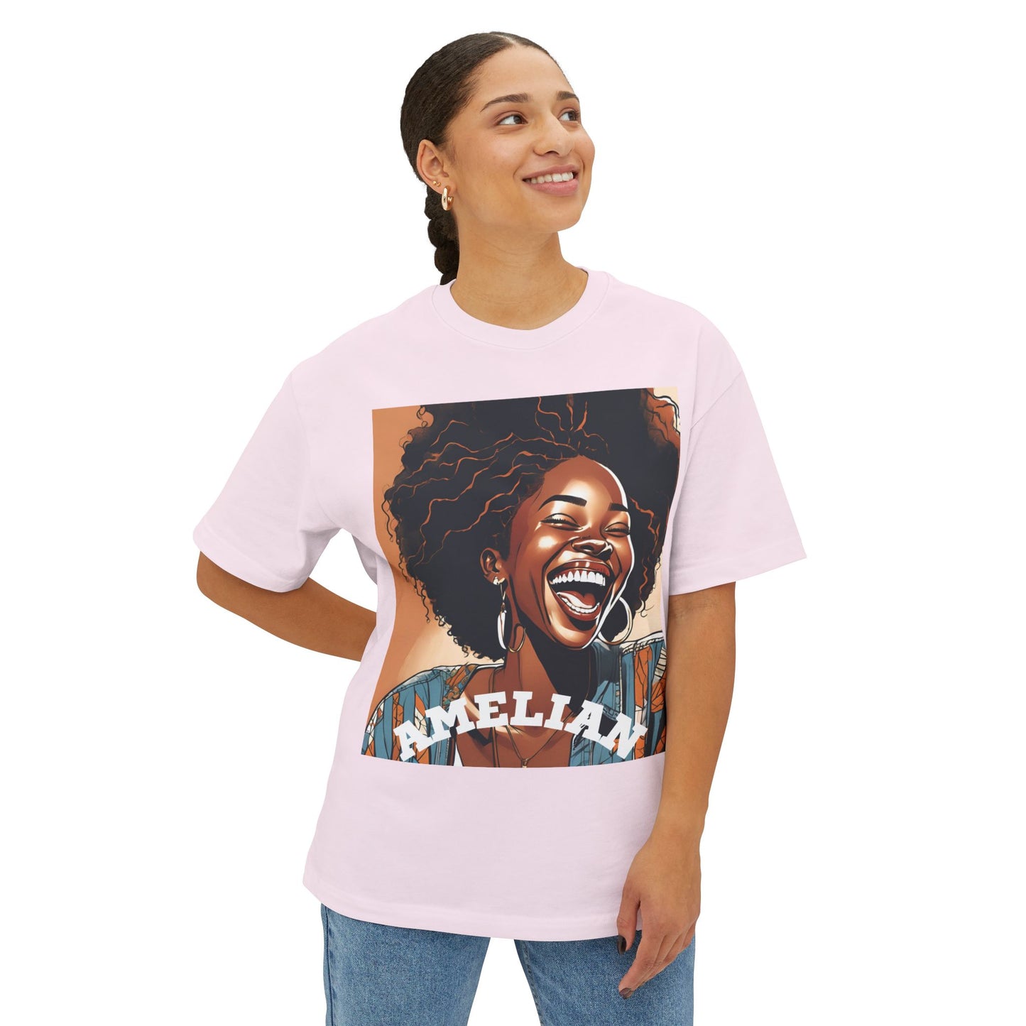 Amelian Graphic Oversized Tee - Empowering Unisex Boxy T-Shirt for Everyday Joy