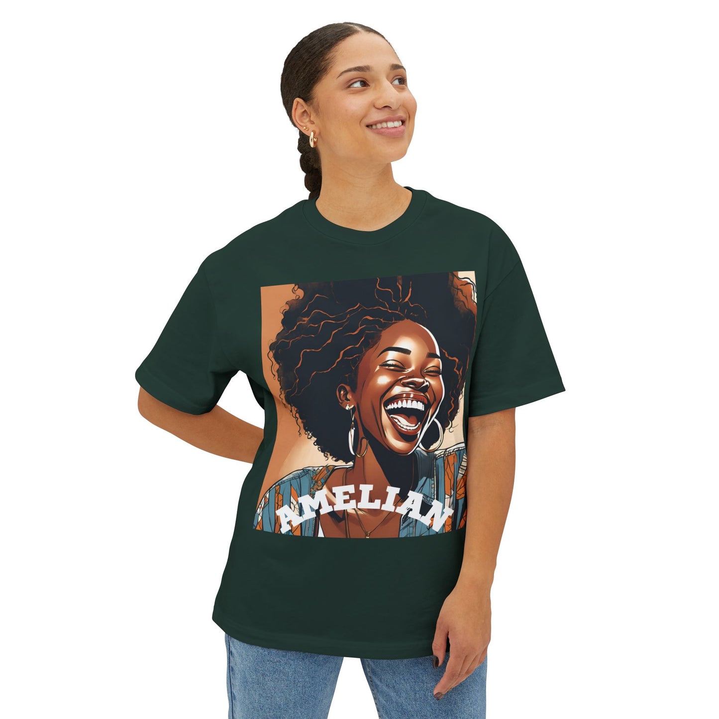 Amelian Graphic Oversized Tee - Empowering Unisex Boxy T-Shirt for Everyday Joy